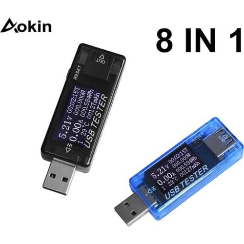 8 in 1 QC2.0 3.0 USB tester Digital voltmeter current voltage Capacity meter energy power bank charger indicator detector