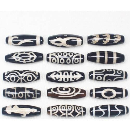 3Pcs , Around 10X30mm 30mm Many patterns Black Dzi agates Beads,For DIYJewelry making! Mixed wholesale for all items