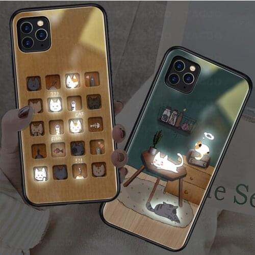Sound Acoustic Control Cute Cats Tempered Glass Phone Cover for Apple iPhone 11 Pro Max 12 Mini 6S 7 8 Plus X XS XR XS MAX #f0
