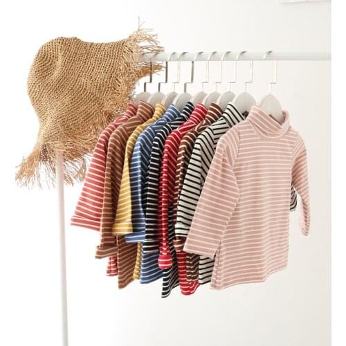 Children t shirt turtle neck stripe long sleeve Sprint cotton tee shirt WT55