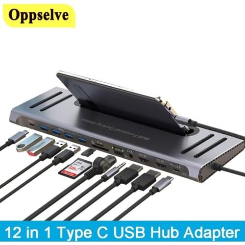 12-In-1 USB Type-C Hub to Dual HDMI-compatible Multi USB 3.0 Power Adapter Docking Station USB 3.0 Power Adapter for PC Laptop