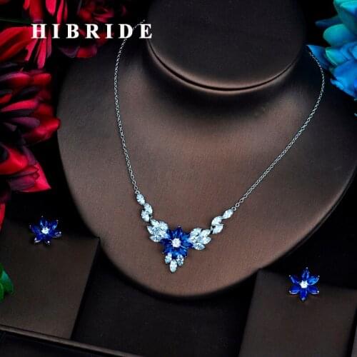 HIBRIDE Elegant Blue Flower Clear AAA Cubic Zircon Women Bridal Jewelry Sets Wedding Necklace Accessories Bijoux N-529