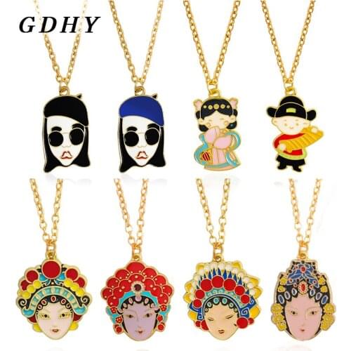 GDHY Beijing opera Fairy Necklace Boy Girl Kid Face Best Friend Love Couple Choker Chain Pendant Necklace Jewelry Wholesale