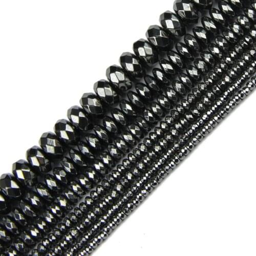 JHNBY AAA Natural Stone Black Hematite beads Flat Round Faceted Loose beads Stone ball 3/4/6/8/10MM Jewelry bracelet Making DIY