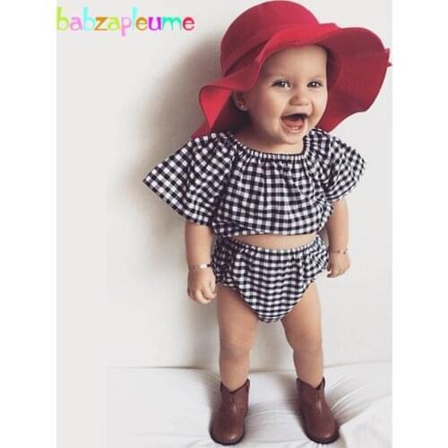 2PCS/0-18Months/Summer Newborn Outfit For Baby Girls Clothes Black Plaid T-shirt+Shorts 1st Birthday Infant Clothing Sets BC1236