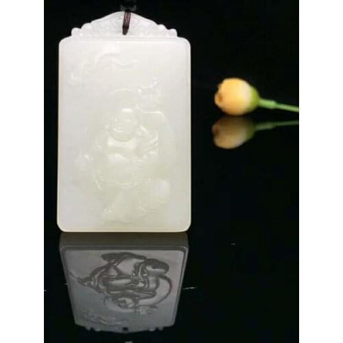 H58#Natural Hetian jade Maitreya Buddha pendant