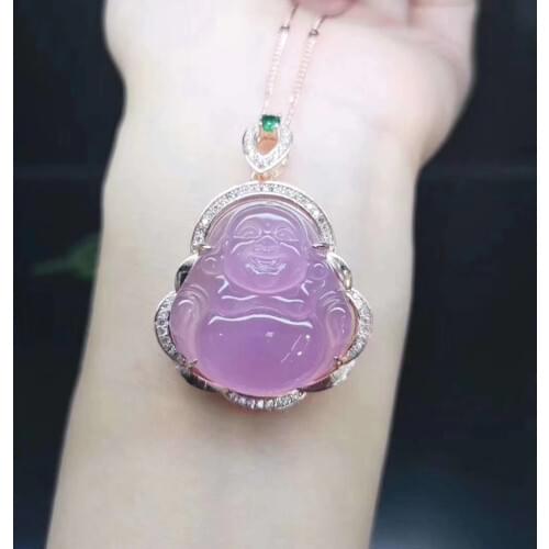 Natural purple Buddha jade pendant with 925 sterling silver rose gold pendants necklaces add chain jade jewelry jade necklace