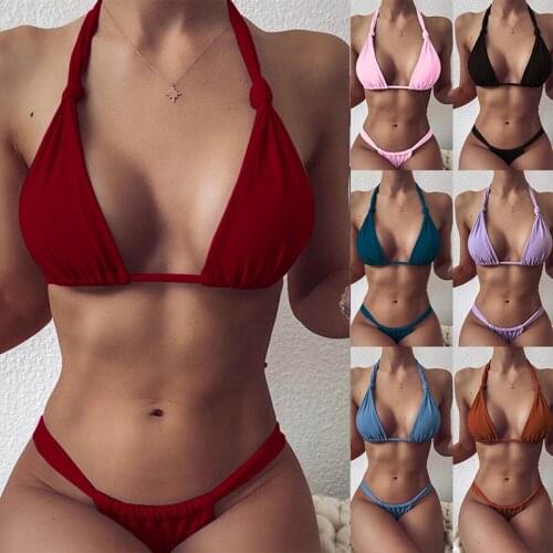 Triangle Stitching Strappy Swimsuit Fashion Sexy Bikini European And American Women Split Beachwear Summer Spa Beach Surf Sport