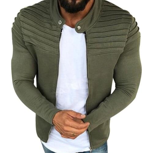 Jackets Men Casual Pleated Long Sleeve Slim Solid Color Sweatshirt Coat Jacket Outwear