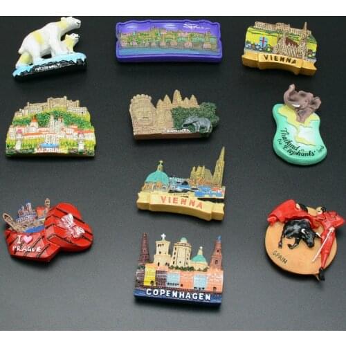 Fridge magnet Denmark Thailand elephant Norway Vienna Prague Czech Austria resin refrigerator magnetic souvenirs room decoration