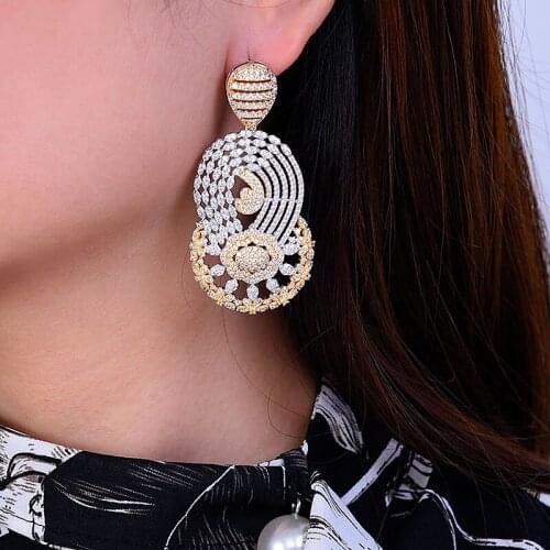 Trendy Luxury Unique Flower Dangle Earrings For Women Wedding Cubic Zirconia CZ DUBAI Bridal Earring Jewelry Accessories2020