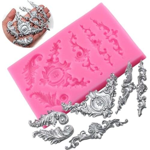 Mujiang Scrolls Baroque Feather Crown Corner Silicone Mold Fondant Gumpaste Polymer Clay Chocolate Molds Cake Decorating Tools