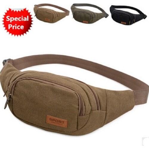 Men Canvas Sport Pouch Waist Bag Pack Military Cycling Running Belt Fanny Pack