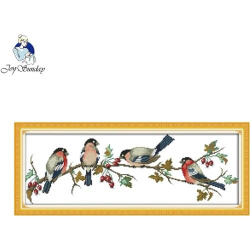 Joy Sunday Needlework DIY Cross Stitch Full Embroidery Bullfinches 14CT 11CT Printed Bedroom Living Room Cross-Stitch Painting