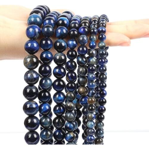 Natural Stone Lapis Lazuli Color Tiger Eye Stone Round Loose Spacer Beads For Jewelry Making DIY Charm Bracelet Necklace 6-12MM