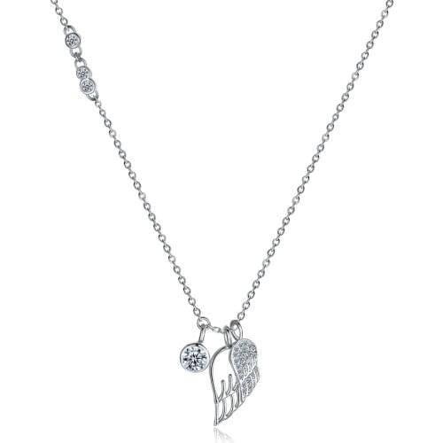 SILVERHOO Fashion Creative Wing Necklace 925 Sterling Silver Womens Necklace Light Luxury Jewelry to Send Friends Wedding Gifts