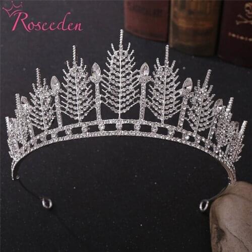 Feather Princess Tiara Wedding Bridal Crown Rhinestone Pageant Crown For Brides Hair Jewelry RE4019