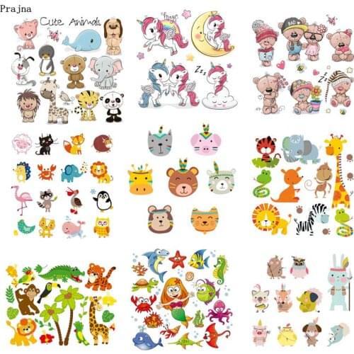 Prajna Forest Animal Iron-on Transfer Owl Hot Printed Patch Logo Lion Monkey Patches For Baby Clothing DIY Jean Cartoon Sticker