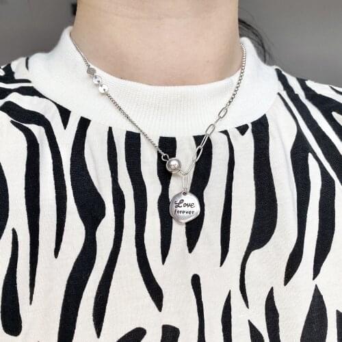 925 Sterling Silver Necklace Simple Thai Silver Smiley Face Pendant Clavicle Chain Fashion Punk Style Letter Round Sweater Chain