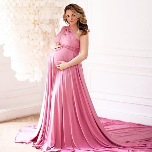 Pink Maternity Gowns Silk Satin Long Pregnant Women Dress for Photoshoot Boudoir Lingerie Bathrobe Nightwear Baby Shower