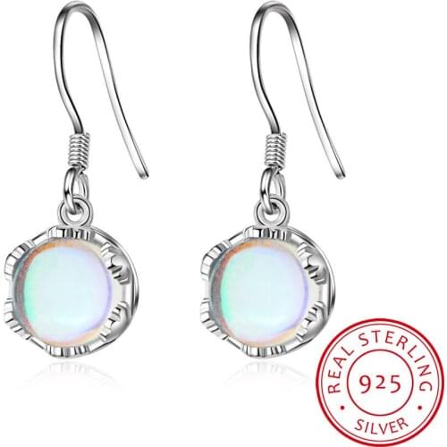 2019 100% 925 Solid Real Sterling Silver Blue Round Synthesis Coloured Glaze Earrings For Teen Girl Women Jewelry DA54