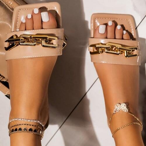 Summer Fashion Womens Slippers Solid Color Chain Ladies Outdoor Slides Flat Breathable Beach Shoes Woman Plus Size Flip Flops