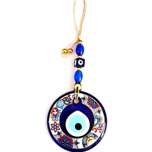Flower Patterned Glass Evil Eye Bead Handmade Wall Ornament
