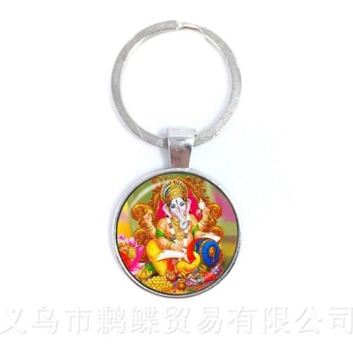 25mm Ganesha Buddha Elephant Glass Dome Keychains Handmade Men Jewelry Car Key Holder Souvenir For Gift
