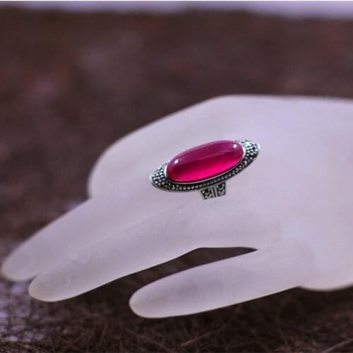 Thai silver exquisite slender models womens red corundum / blue corundum silver ring
