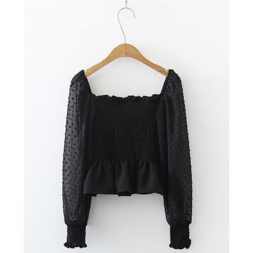 Alien Kitty French Chic Dots Sexy Vintage 2021 High Waist All Match Puff Sleeves Full Sleeves Brief Girls Square Collar Blouses