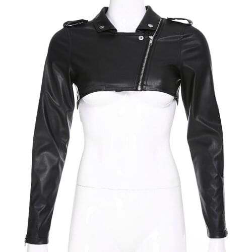 2021 New Autumn Women Pu Faux Leather Jacket Zipper Ultra-Short Coat All-Match Black Punk Spring Outerwear
