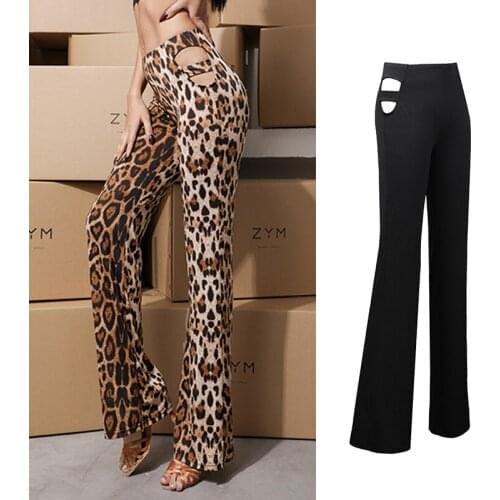Latin Dance Pants For Women Hollow Out Waist Sexy Cha Cha Tango Ballroom Dance Clothes Competition Wear Flare Trousers DNV14268