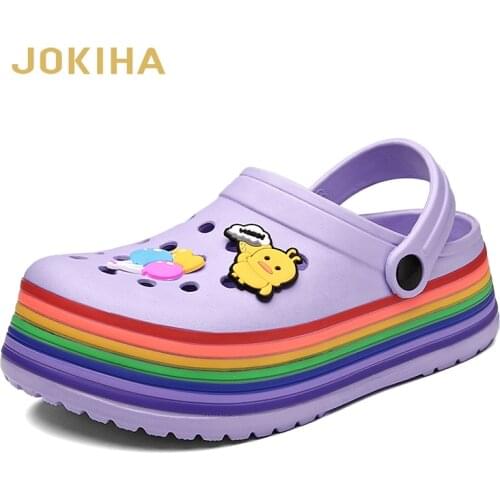 Rainbow Platform Clogs 2021 New Summer Women Mule Clogs Outdoor Beach Sandals High Heels Garden Slippers