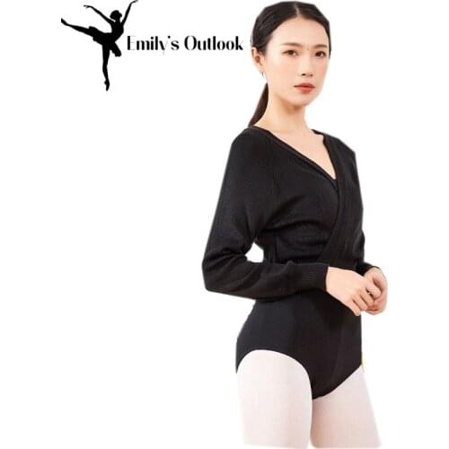 Womens Dance Top Wrap Cardigan Shrug Sweater For Ballet Open Front Lightweight Knit Shirts Long Sleeve Black Plus Size