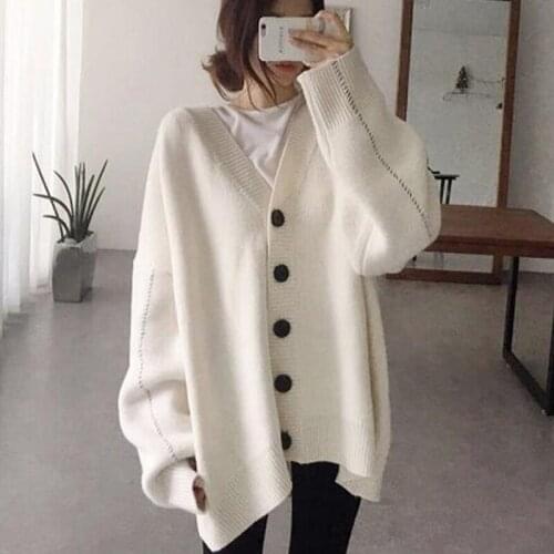 Knitted Sweater Women V Neck Long Sleeve Solid Color Cardigan Sweaters Vintage Harajuku Casual Loose Tops Fashion New DD2363