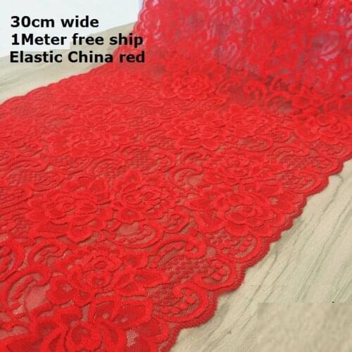 1Meter/lot 30cm extra wide red/ wine red stretch embroidery lace cloth ladies dress skirt wrapped chest lace X089