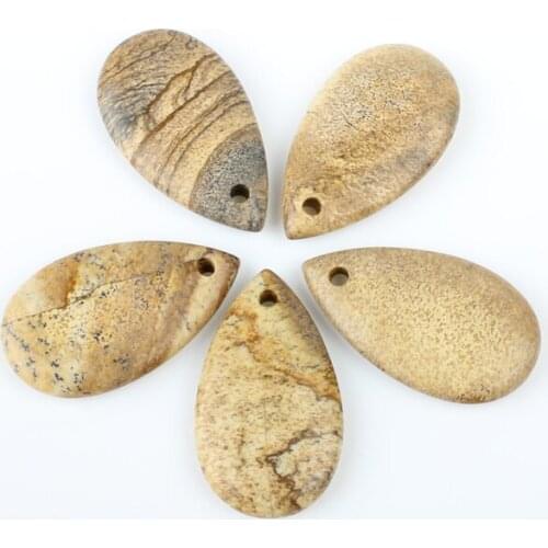 2pcs Natural Semi-precious Stone Drop-shaped Perforation Hole Texture Pendant Jewelry Making DIY Necklace Bracelet Accessories