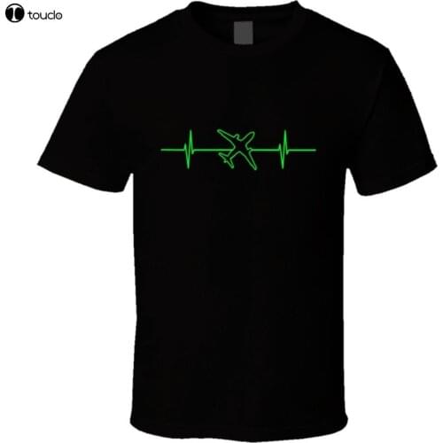 2019 Short Sleeve Cotton Man Clothing Aviation / Flying / Pilot T-Shirt | Heartbeat Pulse with Airplane T Shirts