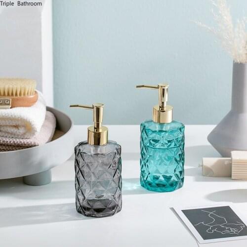 330ml Diamond Pattern Glass Liquid Soap Bottle Bathroom Shampoo Bottle Lotion Pump Bottle Shower Gel Storage Container Ornaments