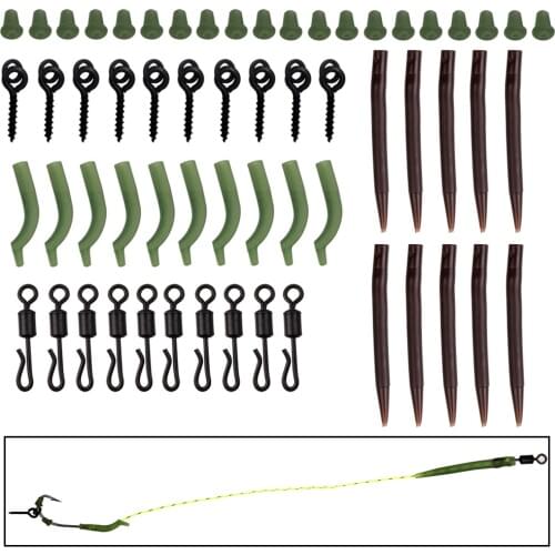 60pcs/Box Carp Fishing Tackle Carp Rig Ring Stops Anti Tangle Sleeve Hook Sleeve Boilie Bait Screw Rolling Quick Change Swivel