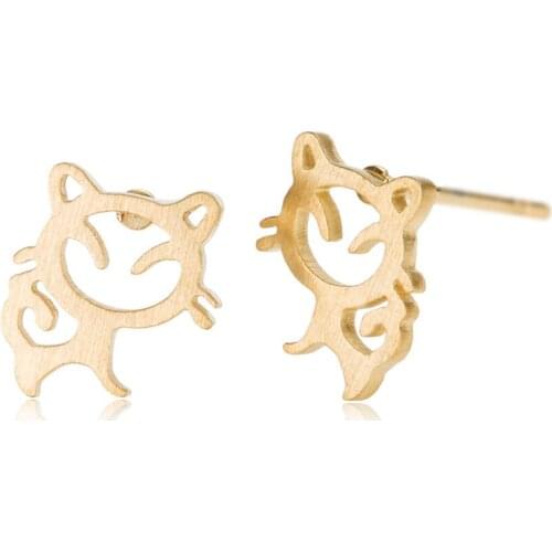 AOLOSHOW Women Brincos Earring studs Tiny Gold color Statement Jewelry Stainless Steel Simple Cute Cat Stud Earrings for Ladies
