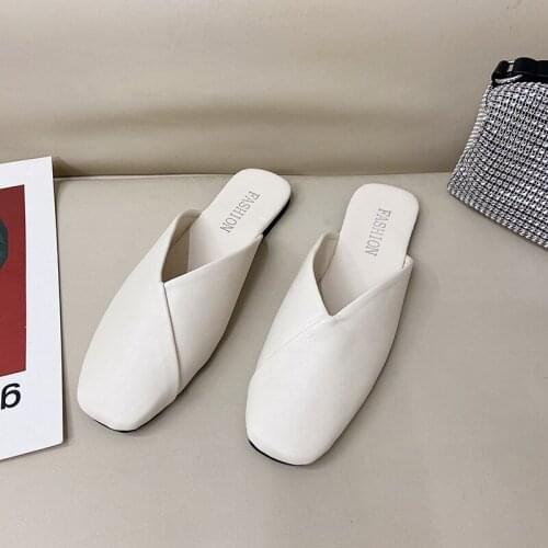2021 Women Sandals Summer Simple Fashion Non-slip Flats Slip On Mules Flat Heel Casual Square Toe Shoes Designer Female Sandals