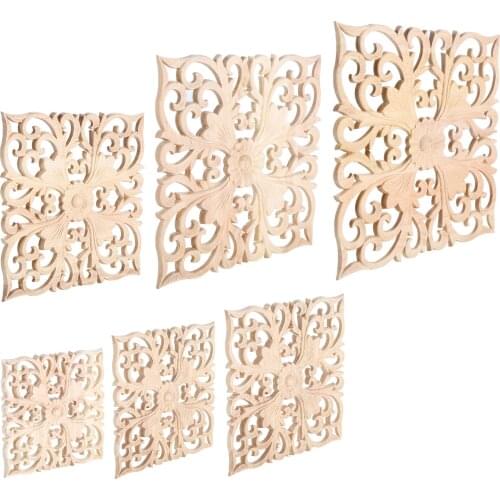 Carved Unpainted Ornamental Wood Applique Wood Mouldings Onlay Wooden Decal Flower Cabinet Furniture Decor 10/12/15/20/24/30cm