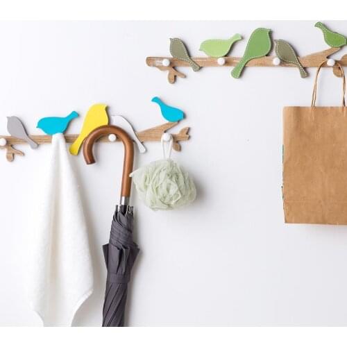 Wooden Singing Bird Wall Hanger Hooks Rack Clothes Hat Key Umbrella Organizer With 4 Hooks Kids Home Room Decorations