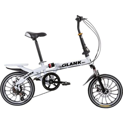 Double Disc Brakes Shock Absorption 6 Speed Integrated Wheel Men And Women Adult Children Student Bicycle 16-inch Folding Bike