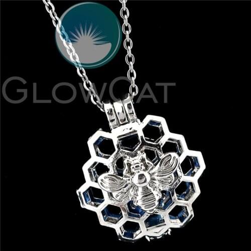 R-K1177 Honey Comb Bee Beads Cage Essential Oil Diffuser Oyster Pearl Cage Locket Pendant Necklace