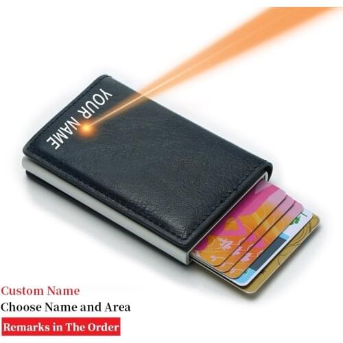 Customized Rfid Card Holder Wallet Men Name Laser Engraver Carbon Fiber Leather Slim Thin Smart Wallet Minimalist Wallet Gift