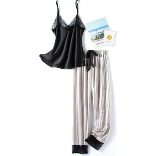 2PCS Sleep Set Intimate Lingerie Novelty Nightwear Brown Summer New Sexy Pajamas Suit Women Lace Casual Pyjamas Home Clothing