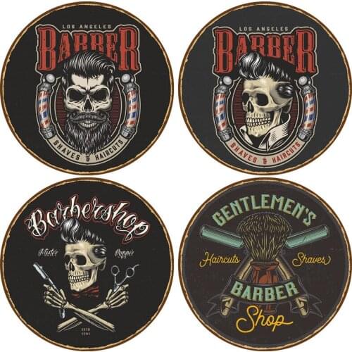 Barbershop Round Plate Signs Barber Tools Wall Crafts Decor Hanging Tin Sign For Barbership Tattoo Studio Metal Plaques 30x30cm
