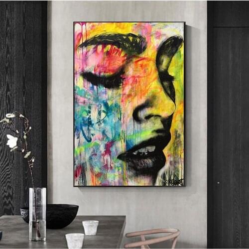 Fashion Modern Graffiti Woman Abstract Unframed Canvas Painting Art Portrait Print Poster Picture Wall Living Room Home Decor